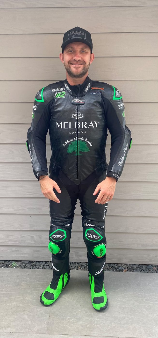 Mark Taylor, motorcycle racer from Ashingdon, Essex, in racing leathers